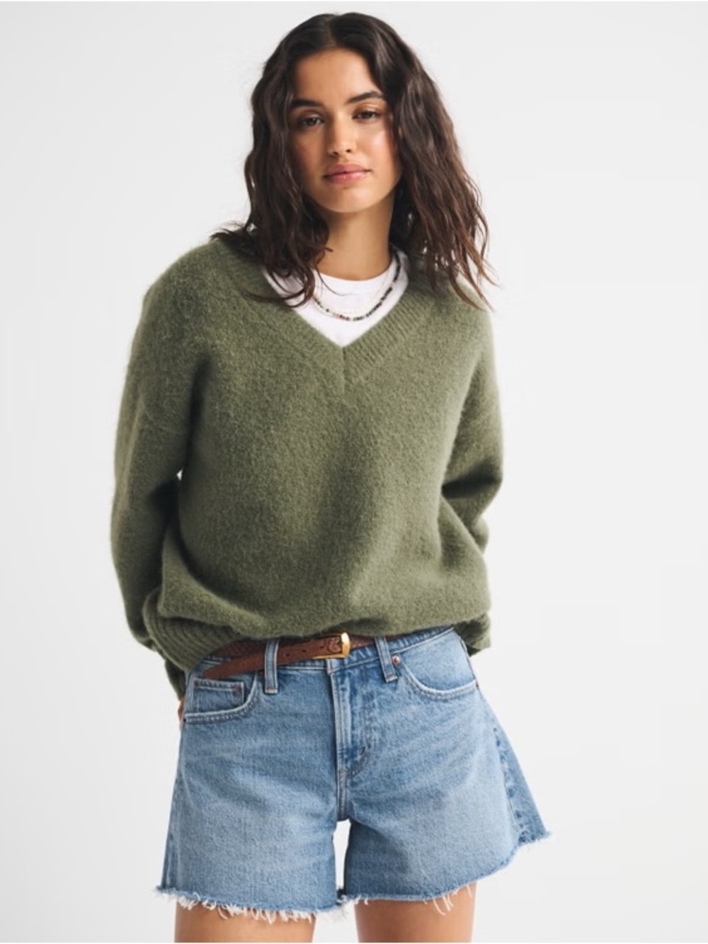 Abercrombie Olive V-Neck Cozy Knit Sweater
